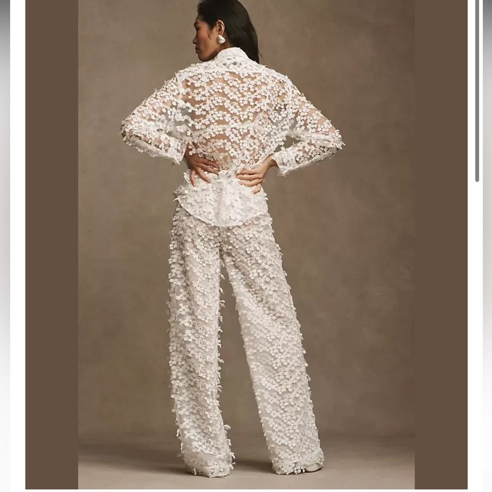 Cynthia Rowley 3D Tulle Floral Appliqué Wide-Leg Pants - Picture 7 of 12